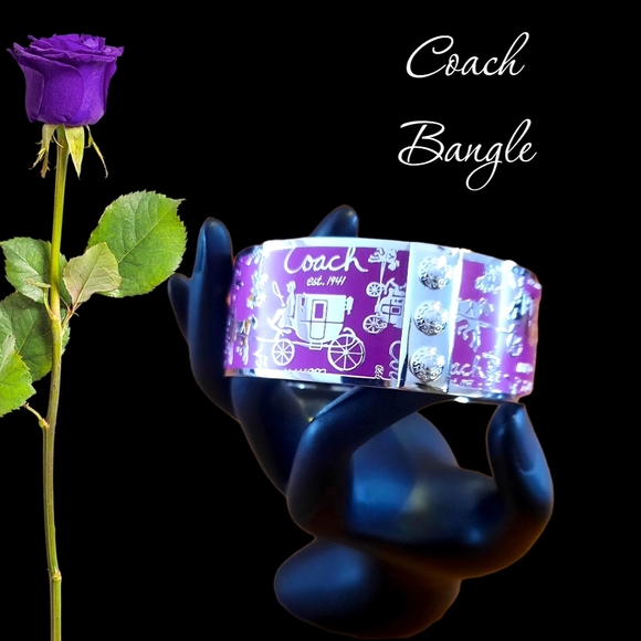 COACH Purple and Silver Wide Bangle Bracelet